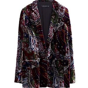ZARA Women’s Silk Velvet Paisley Floral Print Blazer Size M  Boho Artsy Grunge